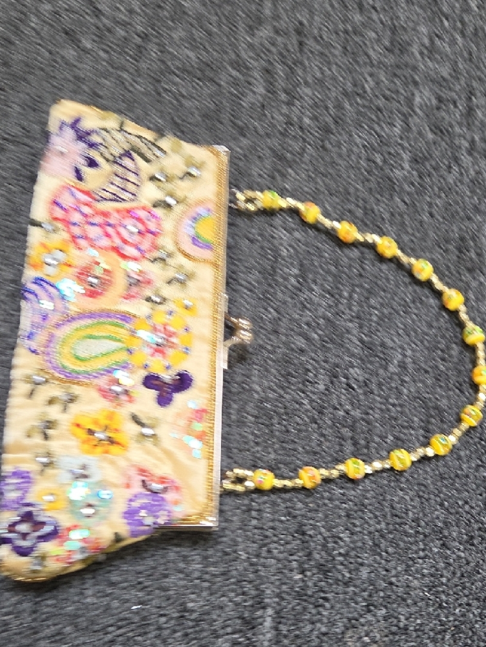 Beige Embroidered Sequin Floral Evening Clutch - Picture 3 of 7
